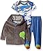 Bon Bebe Baby Boys' 3 Piece Velour Jacket Set with Bodysuit and Pant, Green Dino Gray, 3-6 Months