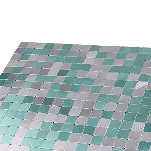 HomeyMosaic Peel and Stick Tile Backsplash for Kitchen Wall Decor Aluminum Surface Metal Mosaic Tiles Sticker,Silver&Green Plaid 12"x12" x 5 Tiles - Thumbnail 4