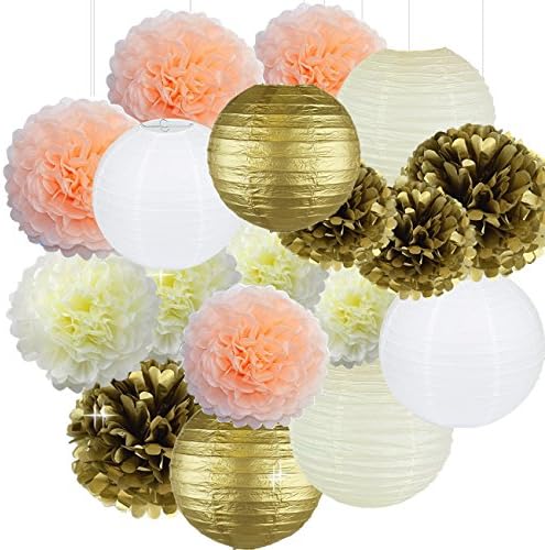 Cream Peach Gold White Tissue Paper Pom Poms Paper Flowers Paper Lanterns Tissue Paper Honeycomb Balls Birthday Party Decorations Bridal Shower Decorations Wedding Decorations Baby Shower Decorations