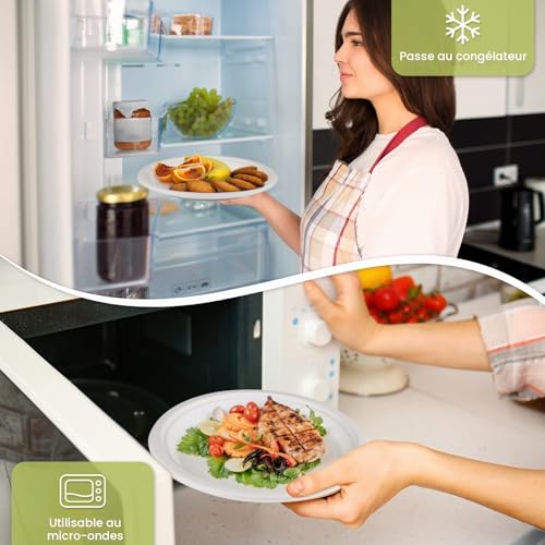 Fuyit 200 x Disposable Sugarcane Bagasse Plates, Disposable Cutlery, Forks, Knives and Spoons for Parties, Camping and Picnics, Birthdays