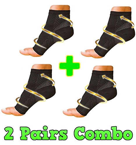 HealthyNees 2 Pairs Combo Foot Ankle Compression Reduce Plantar Fasciitis Heel Arch Pain Sock Sleeve (S/M)