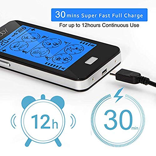 ABODY TENS Unit & EMS Combination Muscle Stimulator Relief Touch Screen FDA Cleared, Rechargeable Device with 2 Channels 24 Modes 10 Pads for Pain Management for Back, Neck, Arms, Legs, Abs and More