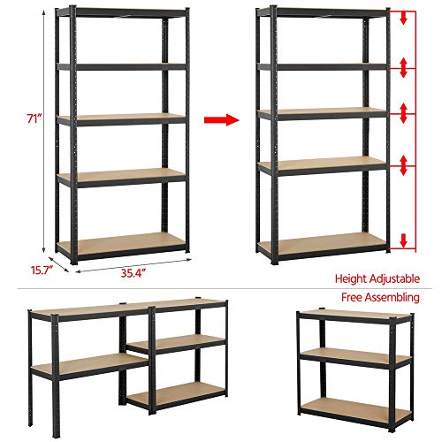 Yaheetech Black 5Shelf Steel Shelving Unit Storage Rack Adjustable