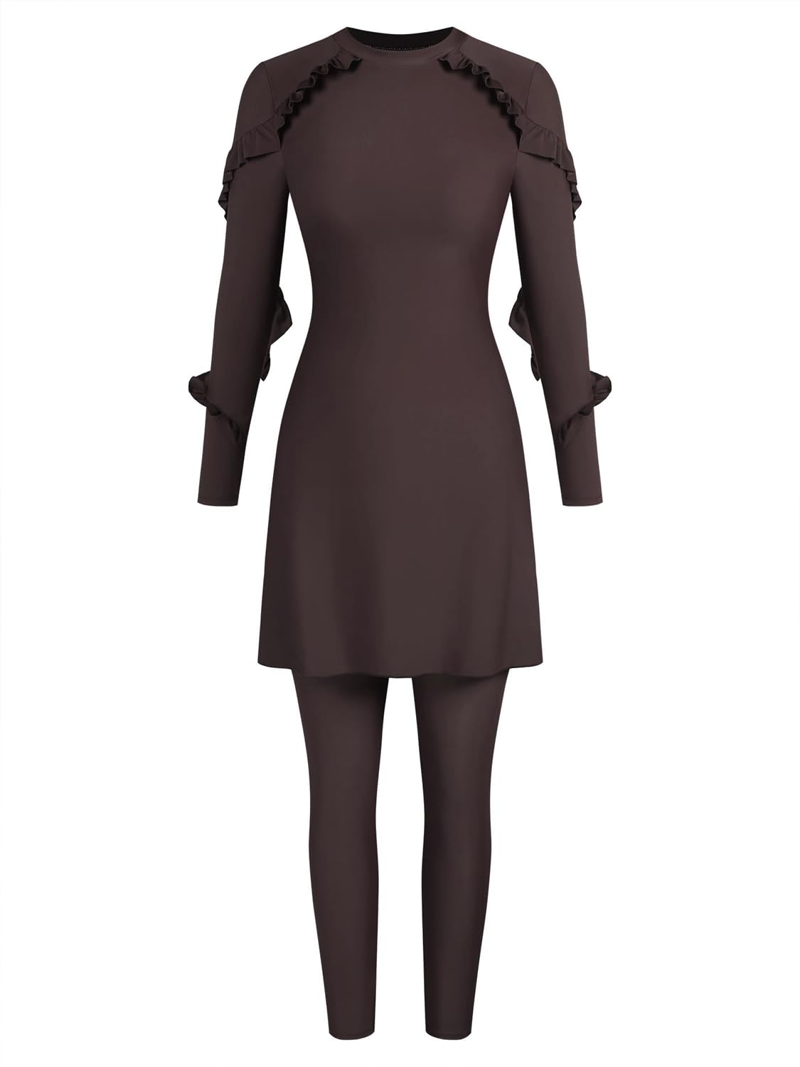 Photo 1 of **PANTS ONLY** ZAFUL Women Modest Muslim Swimsuits Ruffle Full Coverage Islamic Arabic Burkini 2 Pieces Bathing Suit 0-Brown M