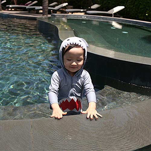 Kids Rash Guard Swimwear Girls Long Sleeve Cartoon Shark Swimsuit Cover Ups For Girl Hooded Surf Suit(Gray,5T)