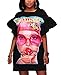 Speedle Womens Crew Neck Short Ruffle Sleeves Shirt Dresses Digital Graffiti Print Club Party Dress