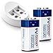 POOVER Rechargeable Batteries 9V Battery Pack of 2 with LED Intelligent Battery Charger for 9V Ni MH / 9v Lithium ION (Li-ion) Batteries