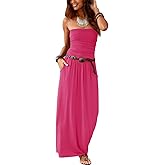 Alaster Queen Women’s Strapless Bandeau Summer Long Floral Dress Off Shoulder Beach Maxi Dress with Pockets