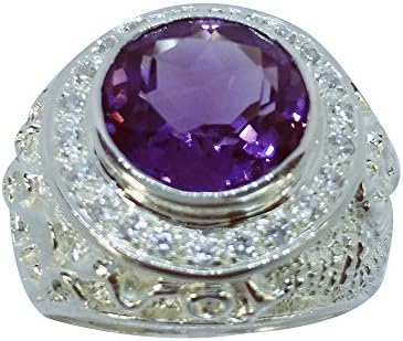 Natural Amethyst And White Zircon 925 Sterling Silver Ring (Untreated)