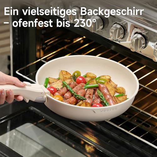 JEETEE Pot and Pan Sets with Removable Handle, 17-Piece Non-Stick Pan Set, Induction Pot Set, Cooking Pot Set with Lid and Knife, Compatible with All Cookers, PFOS/PFOA Free, Beige