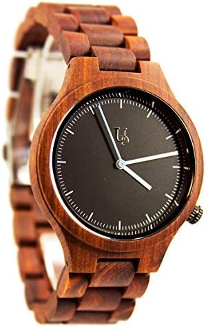 UD Personalized/Engraved Unisex Red Sandal Wooden Watch Round Wood Face,Anniversary/Boyfriend Gift