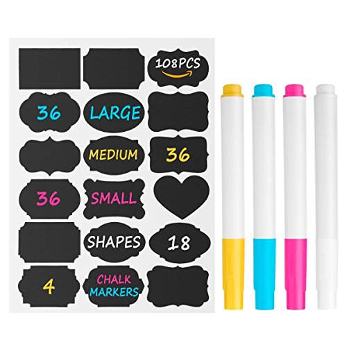 Chalkboard Labels[108 PCS], Koolife Reusable Chalkboard Stickers for Mason Jars- With 4 Chalk Maker- Perfect Labels for Pantry Containers Organization Storage Decorations - Thumbnail 6