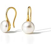 Altitude Boutique Freshwater Pearl Hook Drop Earrings | 9–10mm AAA Cultured Pearls on 14K Gold-Plated or Rhodium-Plated Fish Hooks | Classic Drop Dangle Earrings for Women