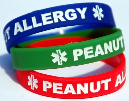 3-Pack of Adult Size (8 inch) Peanut Allergy Medical Alert Silicone Bands White Lettering