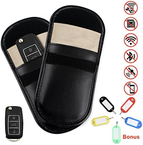 Car Key Signal Blocker Case, Keyless Entry Fob Guard Blocking Pouch, Antitheft Lock Devices, Block Any Signal of WIFI/GSM/LTE/NFC/RFID（2 Pack Black )