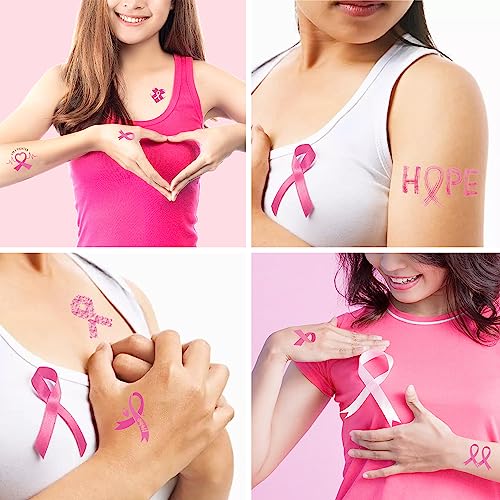 10Pack Pink Temporary Tattoos For Breast Cancer Awareness Glittering