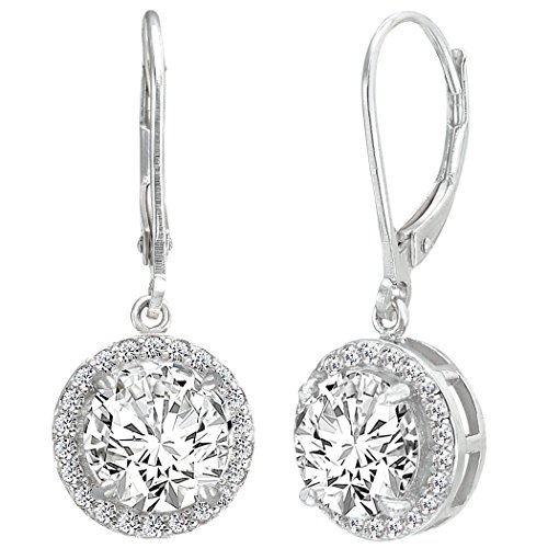 EVER FAITH 925 Sterling Silver Elegant Round CZ Prong Setting Leverback Dangle Earrings Clear