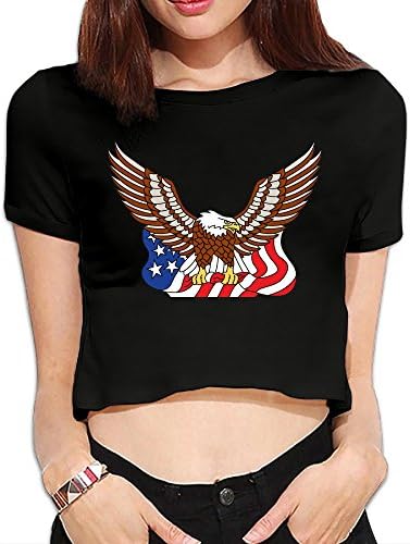 GqutiyulU The Eagle And The American Flag Women's Basic Flowy Crop Top T-Shirt S Black