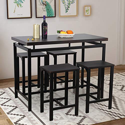 Dining Table Set, Rockjame 5 Piece Counter Height Pub Table Set with 4 Chairs for The Bar, Breakfast Nook, Kitchen Room, Dining Room and Living Room (Espresso) - Thumbnail 7