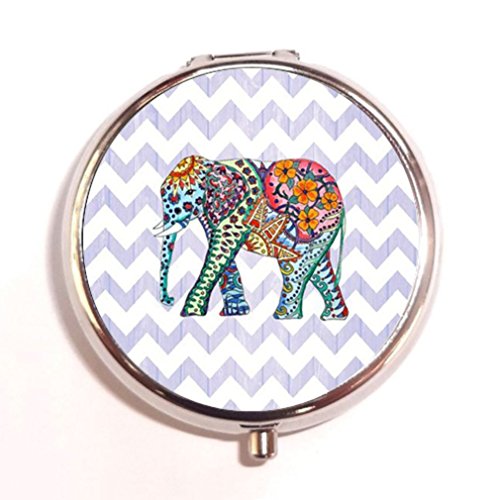 Colorful Elephant and Chevron Custom Unique Silver Round Pill Box Medicine Tablet Organizer or Coin Purse