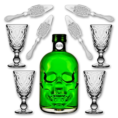 Absinthe"Amnesie" 69,9% alc. Vol. + 4x Absinthe Glas"Lyonnais" + 4x Absinthe Löffel"Antique"