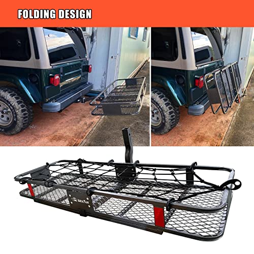 MeeFar Folding Hitch Mount Cargo Carrier Basket 60" X 20" X 6"+Waterproof Cargo Bag 16 Cubic