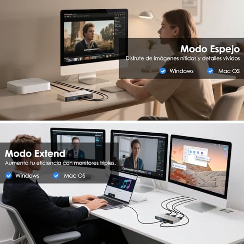 WAVLINK Triple Monitor Adapter for macOS M1/M2/M3/M4 Systems. Type-C&A Hosts, 100W PD IN, 3 HDMI 2 DP Available, Triple 4K@60Hz, USB 3.2 Gen 2 Host and SMI Driver Required