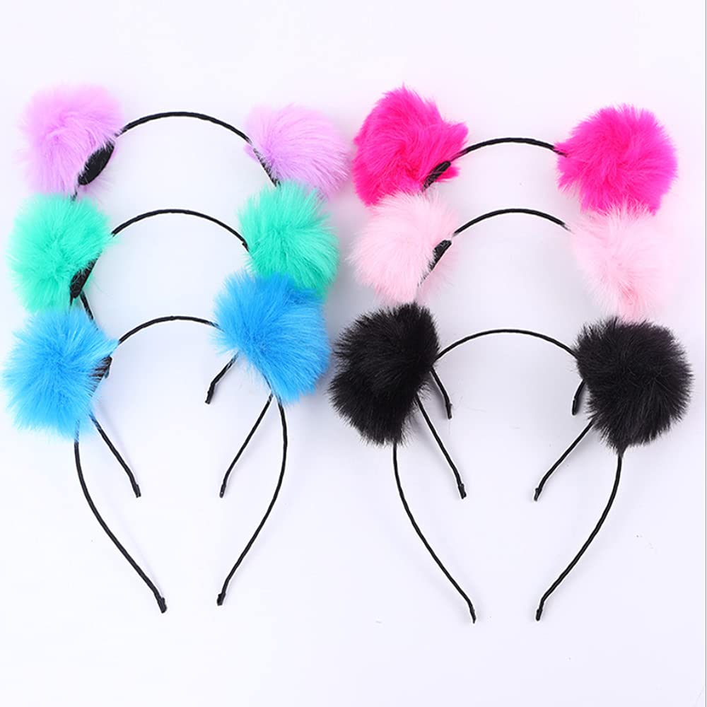 Photo 1 of XIZHI 6pcs Pompom Ball Headband Iridescent Fluffy Ball Hair Loop Ear Headband Soft Style Cute Flurry for Kids Girls Boys Costume (Colorful)