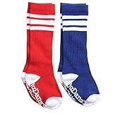 juDanzy knee high tube socks for boys, girls, baby, toddler & child (2-4 Years, Blue & Red with White Stripes)