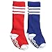juDanzy knee high tube socks for boys, girls, baby, toddler & child (2-4 Years, Blue & Red with White Stripes)