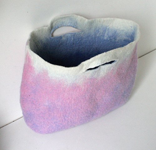 SMALLER Pink Cobalt Sturdy Everyday Art Bag / Carryall / Tote / Basket / Shopping / Market / Picnic / Hand felted wool / Wearable Art - Thumbnail 4