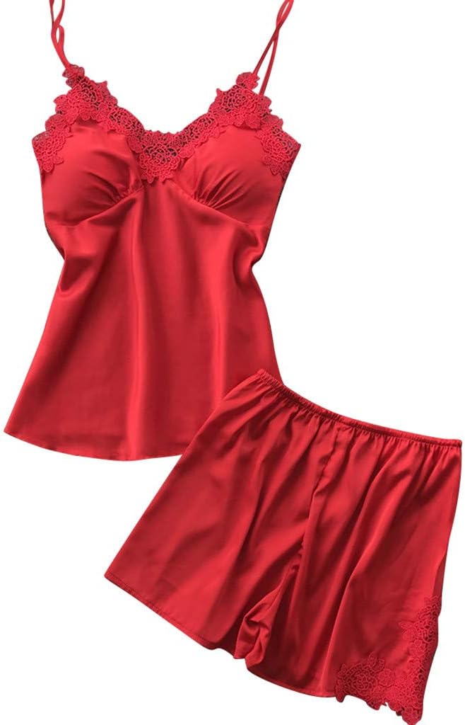Gaddrt Nightdress Set for Women's, Sexy Lace Satin Sling Lingerie Lace Sleepwear Underwear Lingerie with Pant Bra