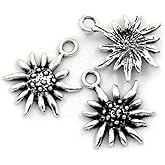 Fire Phoenix Designs Edelweiss Flower 17mm Antiqued Silver Plated Pendants For Bracelets, Necklace, Earring Jewelry Making And Crafts