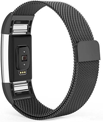 Fitbit Charge 2 Bands Milanese Mesh Loop with Magnetic Closure Wristband Straps Replacement Big Large Size Black