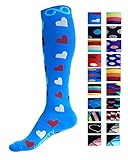 Compression Socks (1 pair) for Men & Women - BEST for Running, Nurses, Shin Splints, Flight Travel, Skiing & Maternity Pregnancy - Boost Athletic Stamina & Recovery (Ocean Hearts, L/XL)