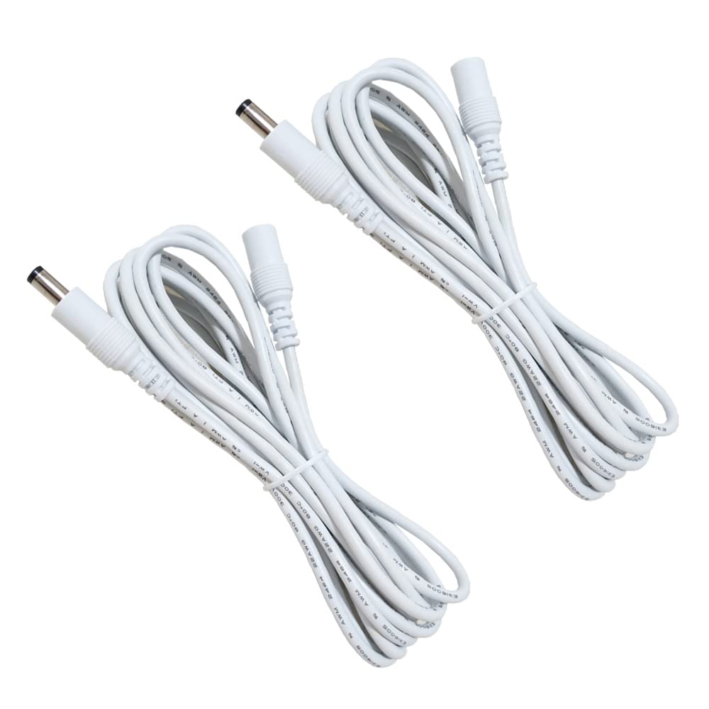 AsanWise 2pcs 1m/3.3ft DC Plug Extension Cable, 2.5mm x 5.5mm DC Power Male to Female Extension Cord, 12V CCTV Wireless IP Camera, White