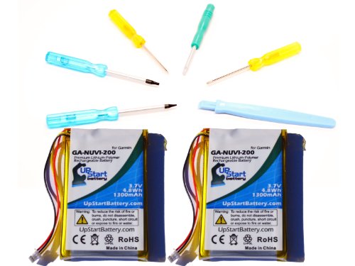 2 Pack - Replacement for Garmin Nuvi 765T Battery with Tools - Compatible with Garmin GPS Navigator Battery (1300mAh 3.7V Lithium Polymer)