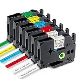 Greateam Compatible Label Tape Replacement for Brother P-Touch Label Tape 6mm, PTouch Label Maker PTH110 PTD210 PTD400 PTD600 Tape, 6mm 0.23 Inch, TZe Color Tape TZe111 211 411 511 611 711, 6-Pack