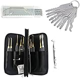 DmsBang 10 Piece Double Sided Car Padlock Key Opener Tool with 24 Piece Leather Packing Titanize Scissors & Single Hook Lock Tool