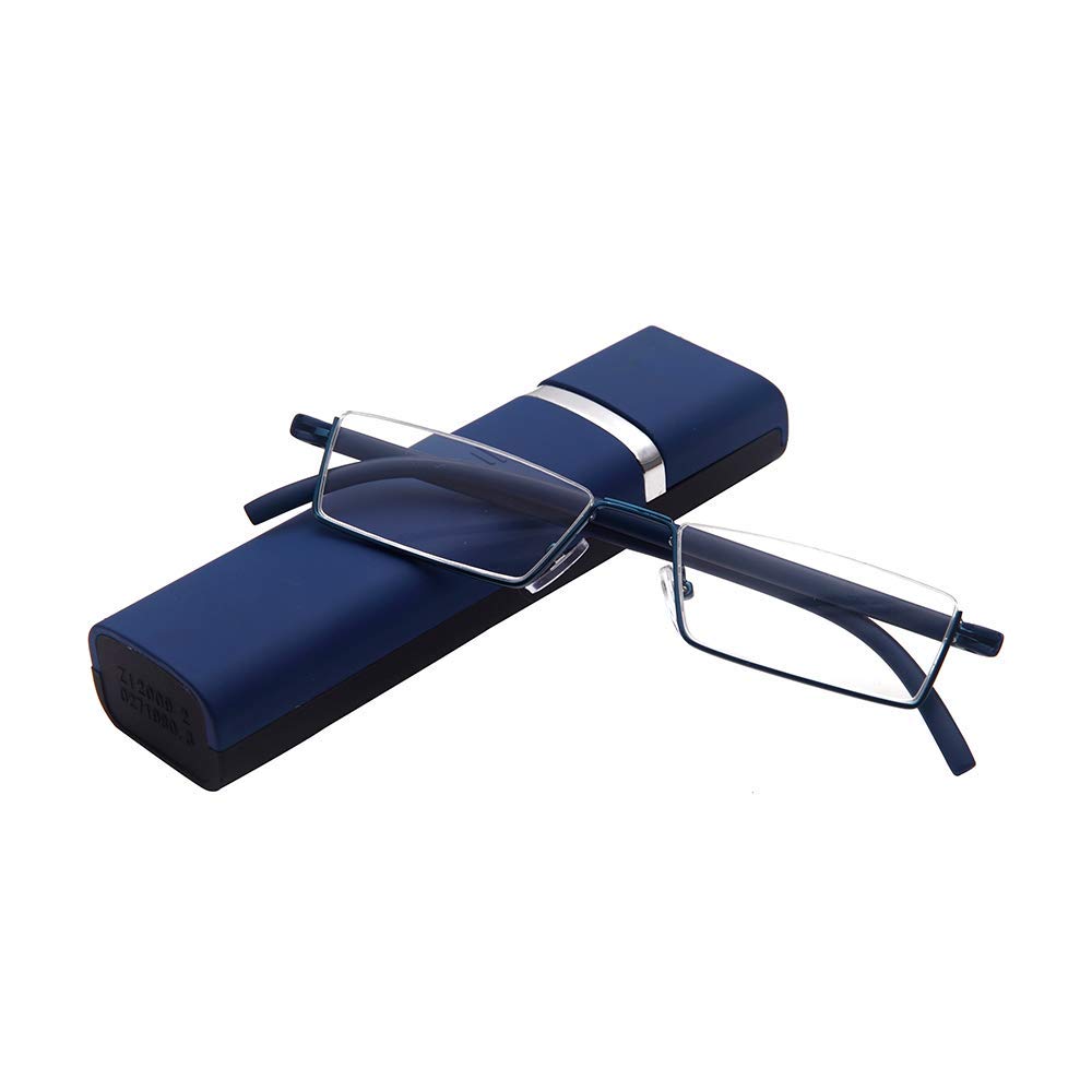 KoKoBin Reading Glasses with Ultralight TR90 Frame Reading Rectangle for Metal Frame Women Men Eyelasses Half Rim Glasses with Case(Blue，+2.0)