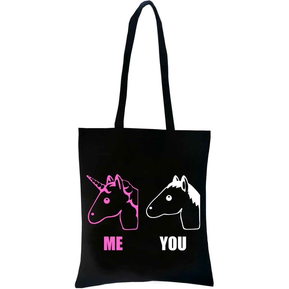 PREMYO Reusable Shopping Bag Cotton Tote Long Handled Easy to Carry Over the Shoulder Quote Print Unicorn Me You Birthday Present Gift Black Canvas