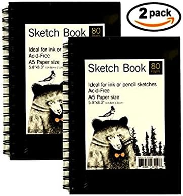 2 Pack Drawing Pads - Sketch Books | A5 Size, Spiral Bound, 80-Pages | Great For Kid's Art &amp; Learning