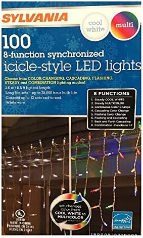 Sylvania Christmas Lights 100 Icicle-Style Led Lights 8-Function Color Changing Cool White Multi Color Connectable (2 box (200 count))