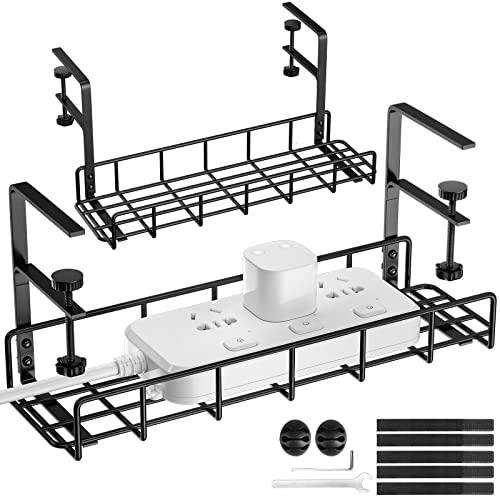 Under Desk Cable Management Tray -2 Pack, Upgraded Long Clamp, Inward ...