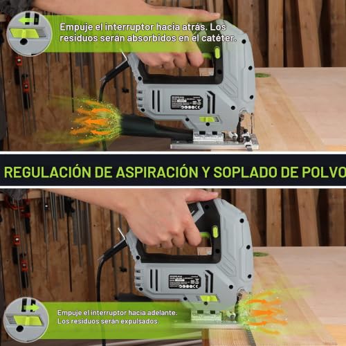 WORKPRO Jig Saw 600W, 6 Speeds and 7 Blades Included | Electric Jig Saw with 4 Orbital Positions, ±45° Cutting and Integrated Dust Blowing Function