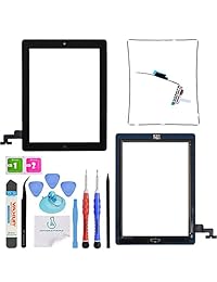 Omnirepairs-Glass - Digitalizador de pantalla táctil con cable flexible para botón de inicio, reemplazo OEM, bisel de marco medio para iPad 2 (2ª generación) con cinta adhesiva, protector de pantalla y kit de herramientas de reparación