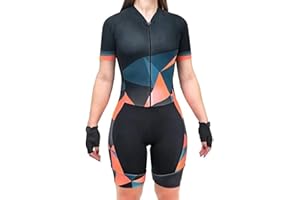 Women's Triathlon Race Suit Cycling Suit- Skinsuit Trisuit Short Sleeve One-Piece Vest And Short Combo With 9D GEL Pad CYTSH
