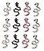 Nail Art 3D Decorations Set of 12pcs Snakes Studded With Pink, AB, Silver And Black Rhinestones / Crystals / Jewels / Gems By VAGA