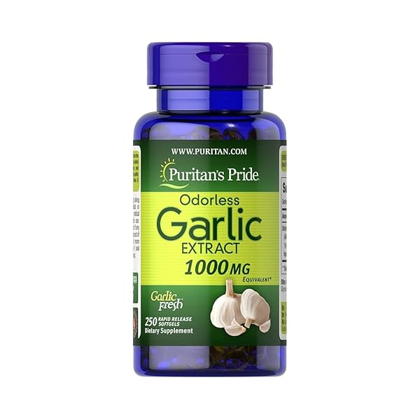 PURITAN’S PRIDE PREMIUM ODORLESS GARLIC FRESH 10 MG (1000MG EQUIVALENT), TRADITIONAL HERB DIETARY SUPPLEMENT FOR HEART AND CIRCULATION SUPPORT WITH ANTIOXIDANT PROPERTIES, 250 RAPID RELEASE SOFTGELS