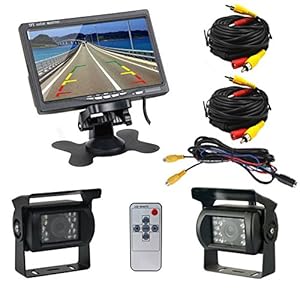Podofo Dubbele achteruitrijcameraset met 7 inch back-up camera LCD automonitor & twee achteruitrijcamera’s, dubbele back…